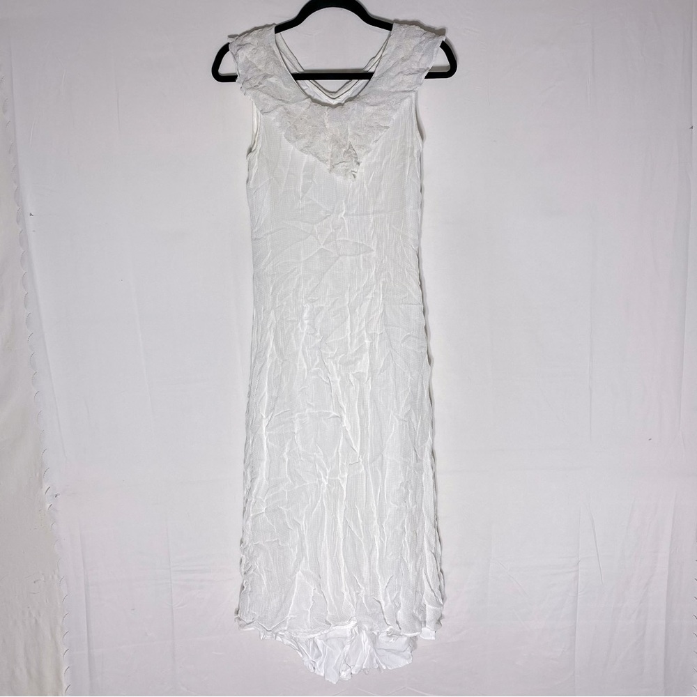 Vintage April Cornell White Sleeveless Midi Dress W Textured Collar S